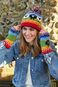 Pachamama Black Sheep Roll Back Bobble Beanie - Rainbow