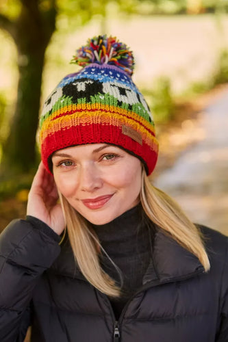 Pachamama Black Sheep Roll Back Bobble Beanie - Rainbow