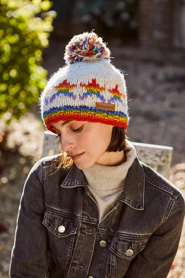 Pachamama Rainbow Star Bobble Beanie Oatmeal