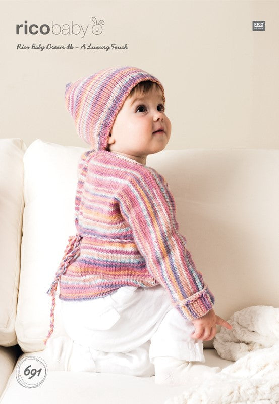 Wrap Over Cardigan and Hat 691 in Rico Baby Dream DK - Digital Download