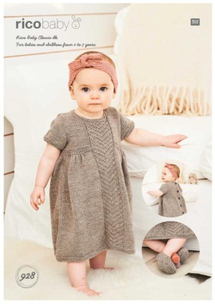 Baby Dress  Headband and Slippers 928 in Rico Baby Classic DK - Digital Download