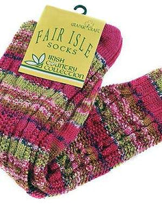 Grange Crafts Irish Country Collection Knitted Fair Isle Socks, Knee High, Size Large (UK 8-11)