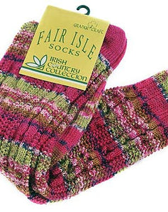 Grange Crafts Irish Country Collection Knitted Fair Isle Socks, Knee High, Medium (UK 4-7)